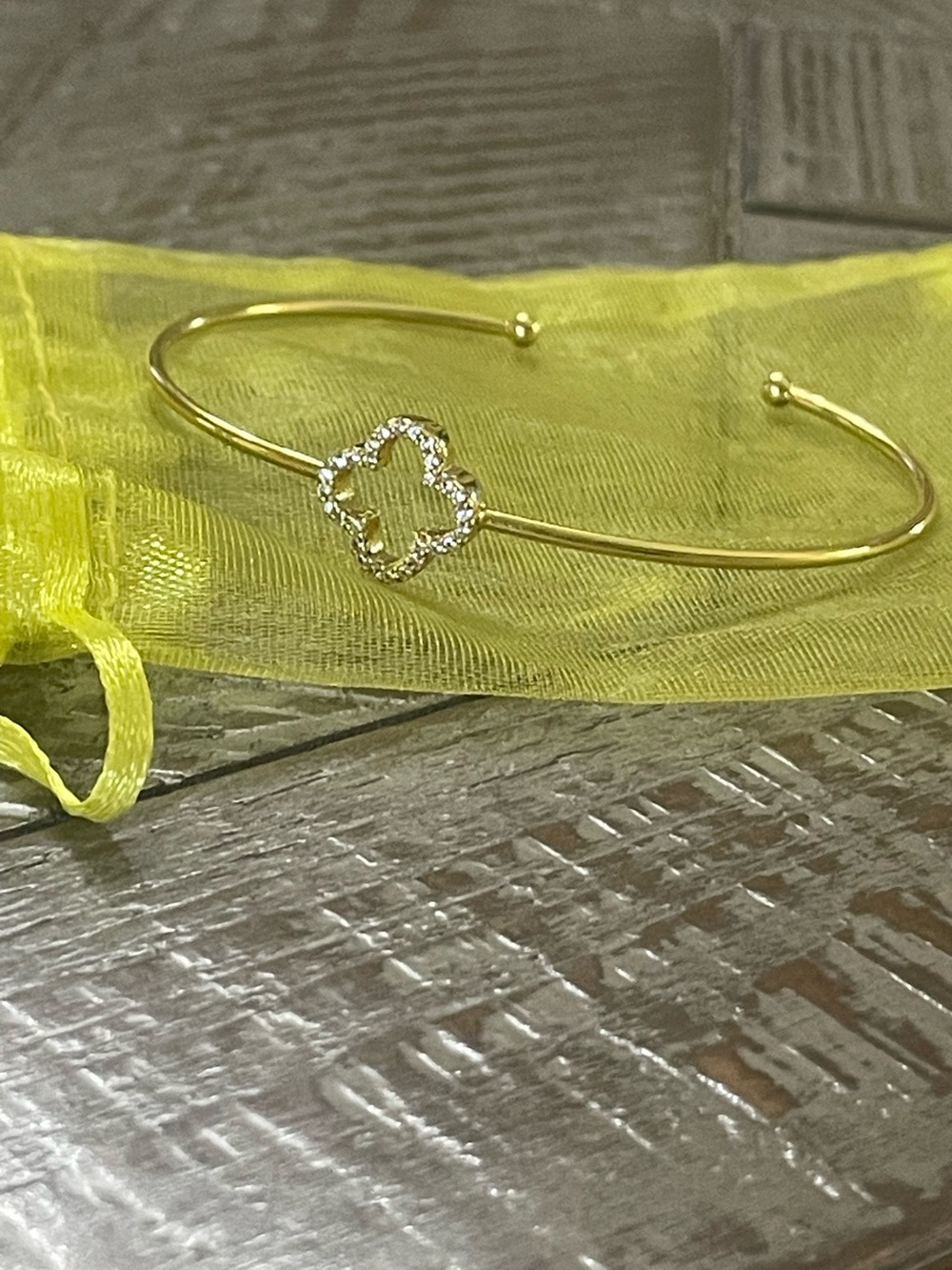 Gold Tone Open Clover  Bangle Bracelet